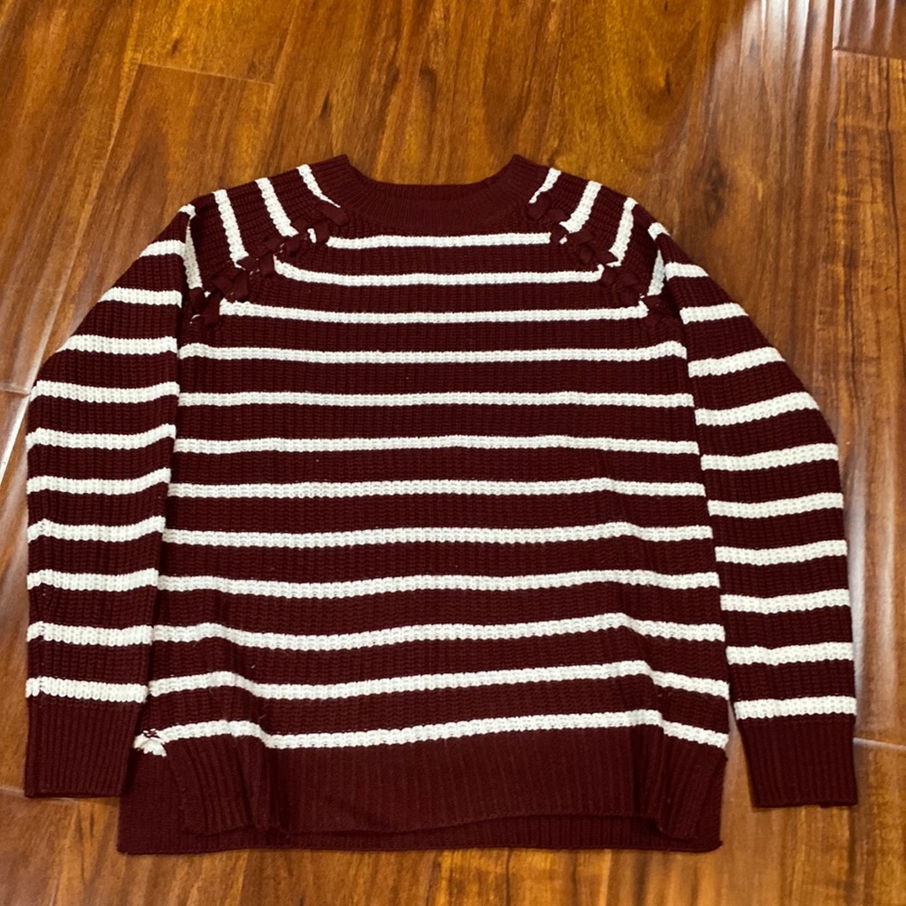 Warm burgundy and white striped sweater
